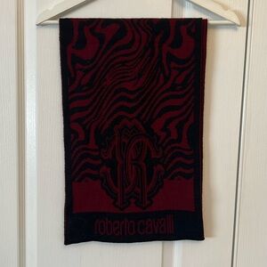 ROBERTO CAVALLI Red Wool Blend Tiger Print Mens Scarf l